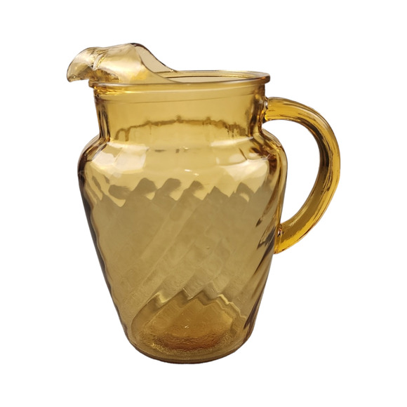 Anchor Hocking Other - Vintage Anchor Hocking Glass Pitcher w Ice Lip Amber Swirl Twisted